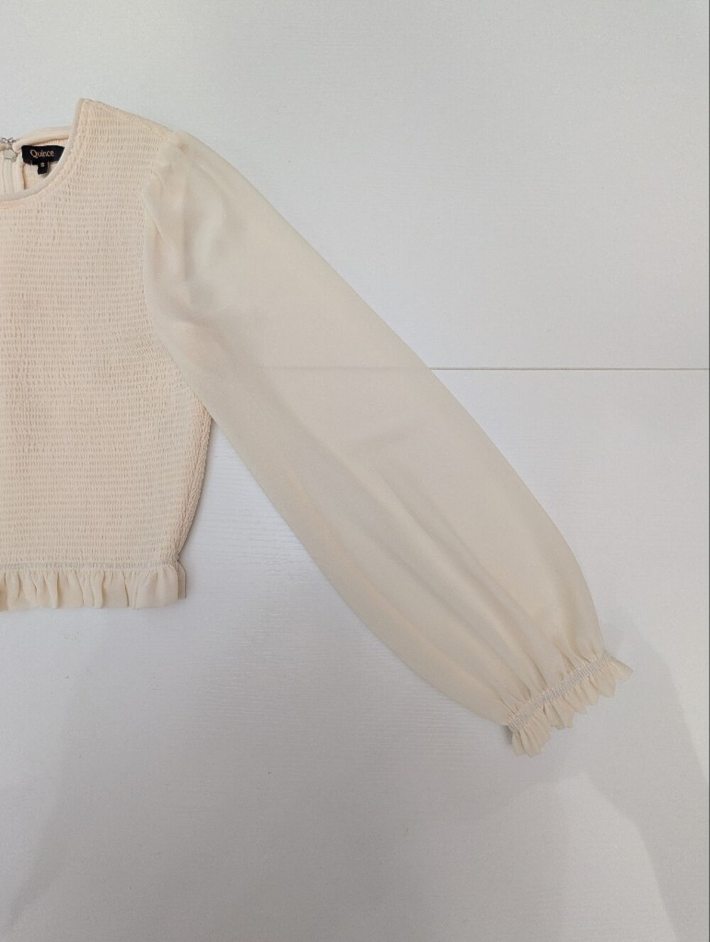 Quince Ivory Smocked Chiffon Blouse Size S Long Balloon Sleeve Cottage Old Money - Picture 8 of 12